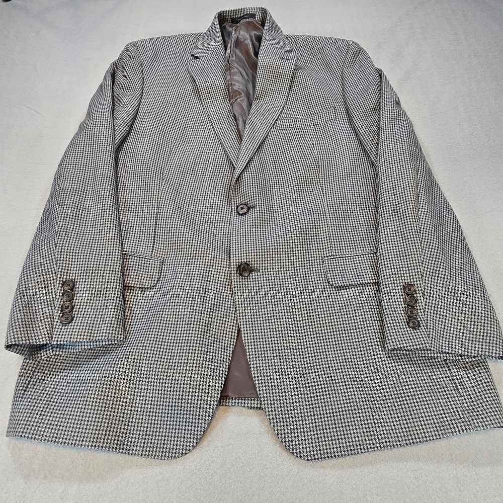 Lauren Ralph Lauren Blazer Mens 42R Black White Silk Wool Houndstooth Sport Coat